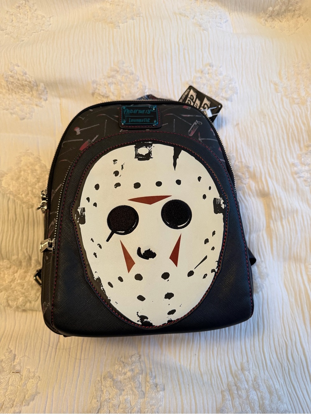 Loungefly Black Mini Backpack with White Jason Mask Graphic